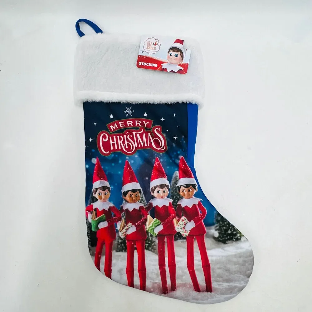 Elf On A Shelf Stocking Merry Christmas Blue Red Holiday New